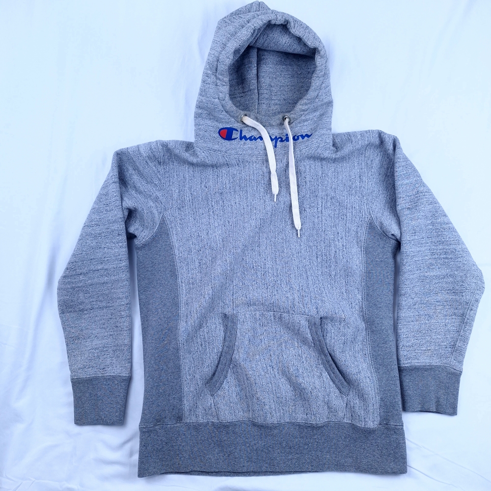 Champion Gray Sweatshirt with Classic Hood and Ribbed Cuffs
